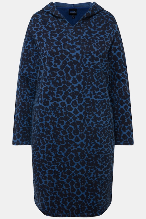 Sweatkleid, Hoodie, Leomuster, offenkantig, Langarm