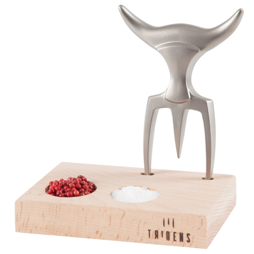 Fourchette à viande tridens brute + socle en hêtre