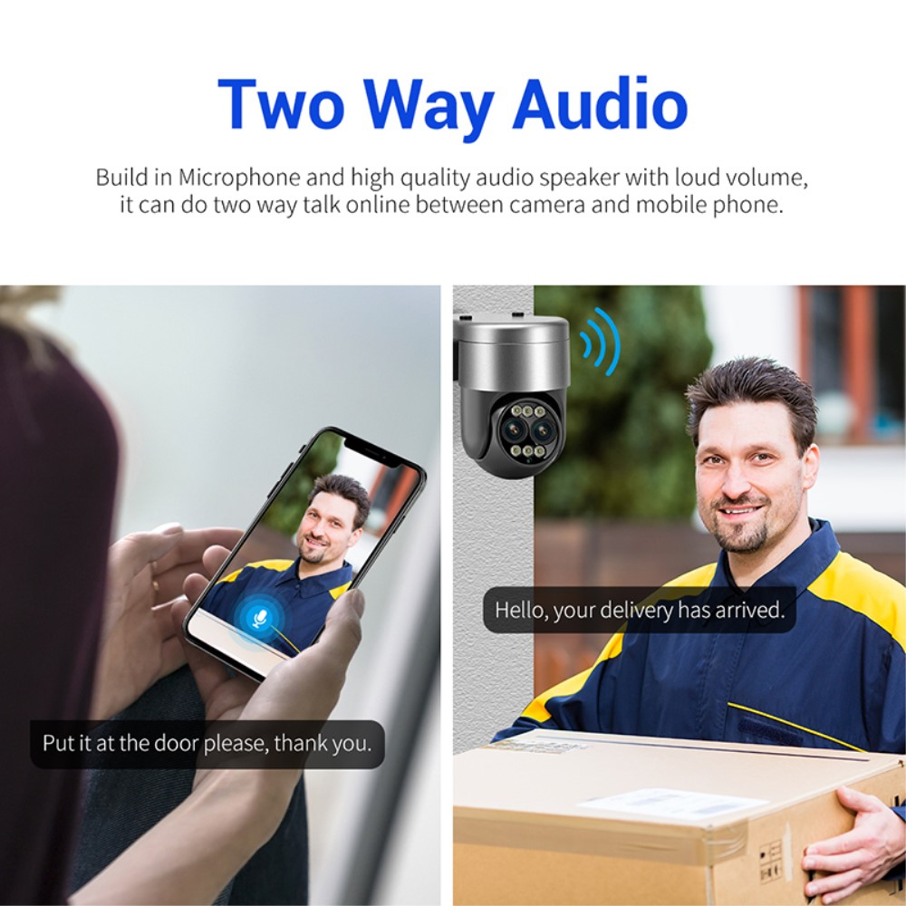 WiFi Dual IP Kamera 4MP 1440p mit Nachtsichtfunktion / Micro SD und Wandhalterung für iOS/Android (IP66) - Grau