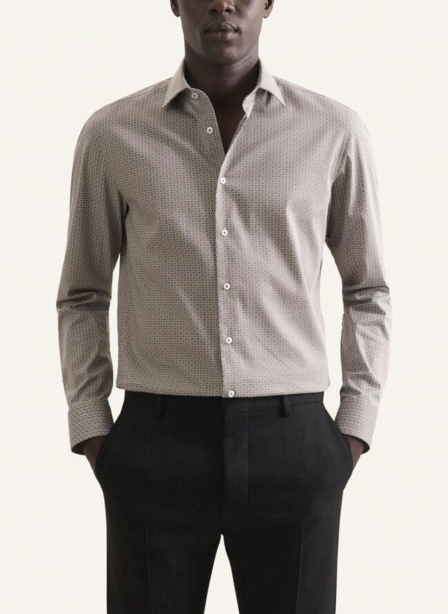 Seidensticker Performance shirt Slim Long sleeve Kent-Collar Print Grey