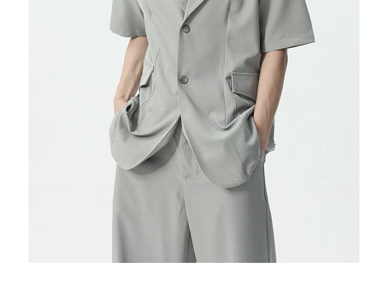 FAERIS - Blazer met korte mouwen, reverskraag en effen enkelrijs / Broek met rechte pijpen en effen taille met middelhoge taille