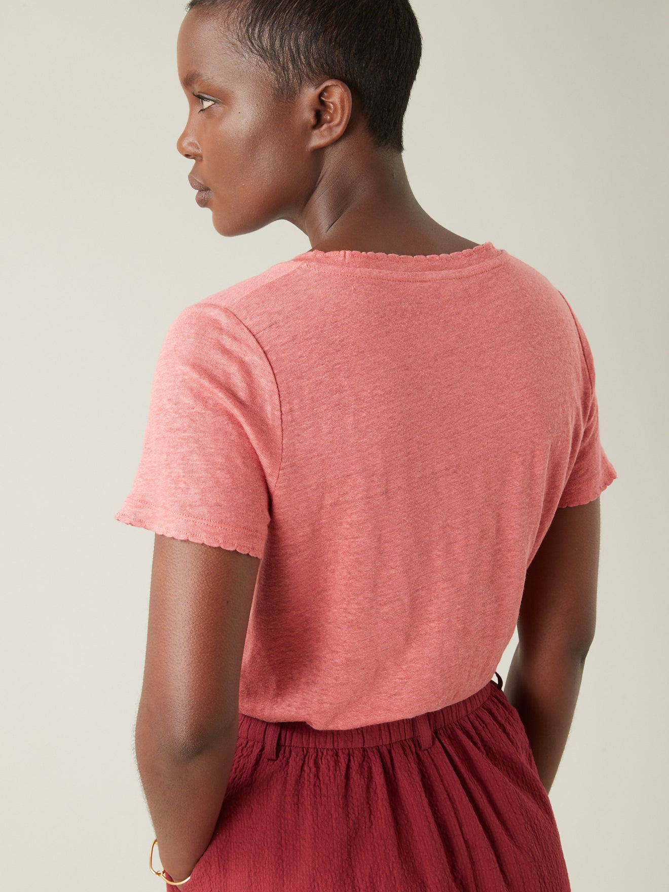 T-shirt lin col V femme