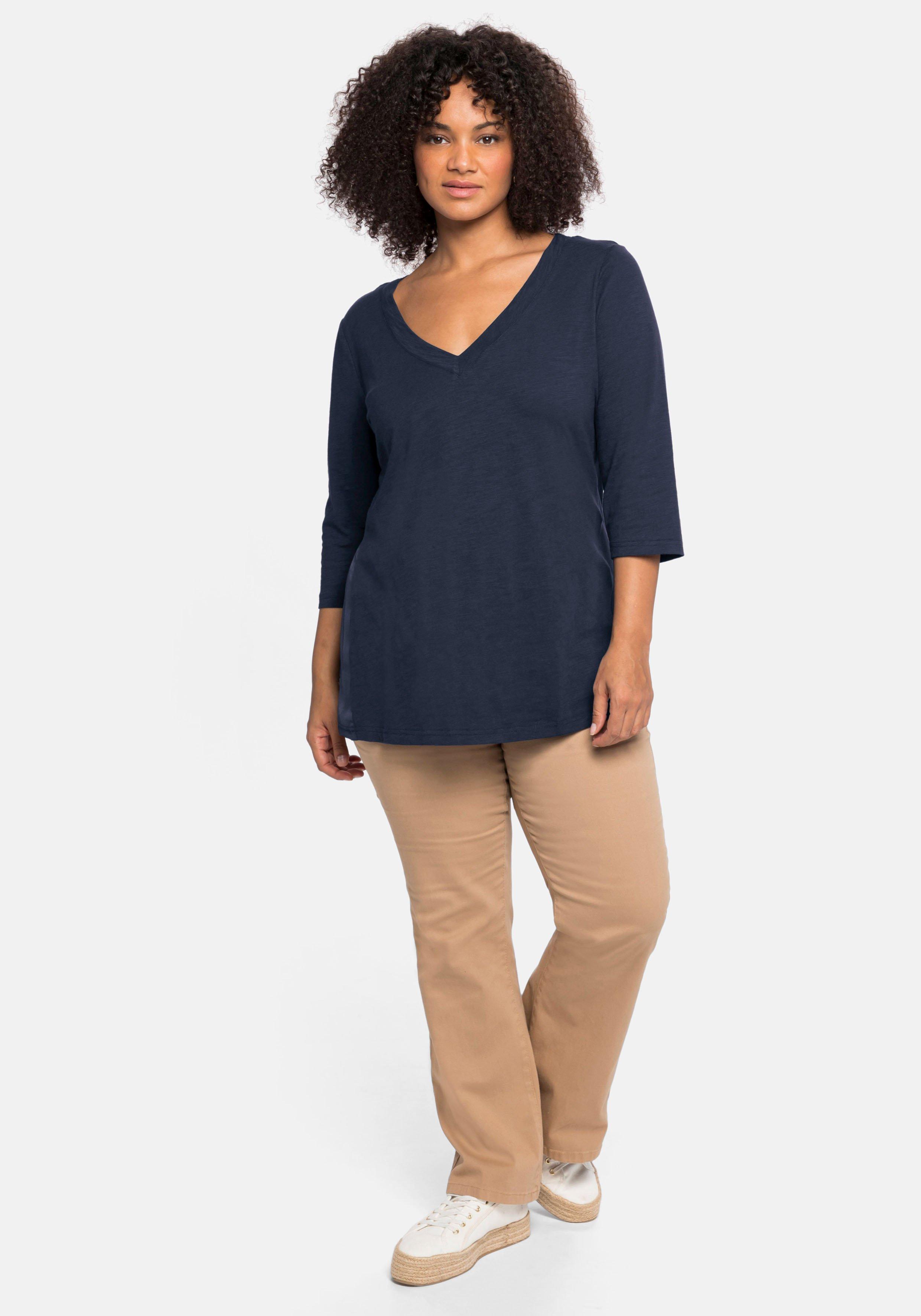 3/4-Arm-Shirt mit Einsatz aus Blusenstoff seitlich