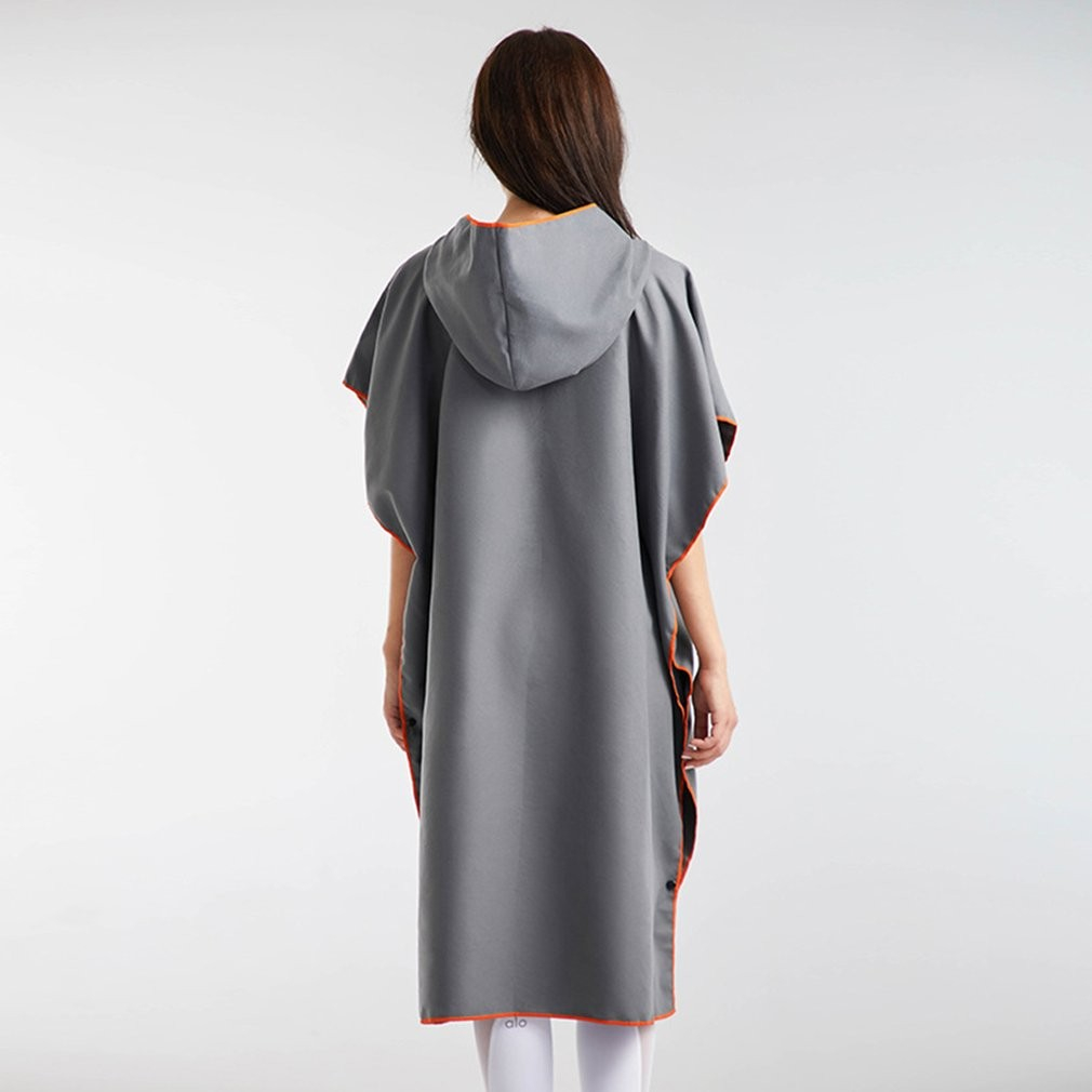 (107x80cm) Mikrofaser Bademantel Beach Tuch Poncho Umziehhilfe - Grau