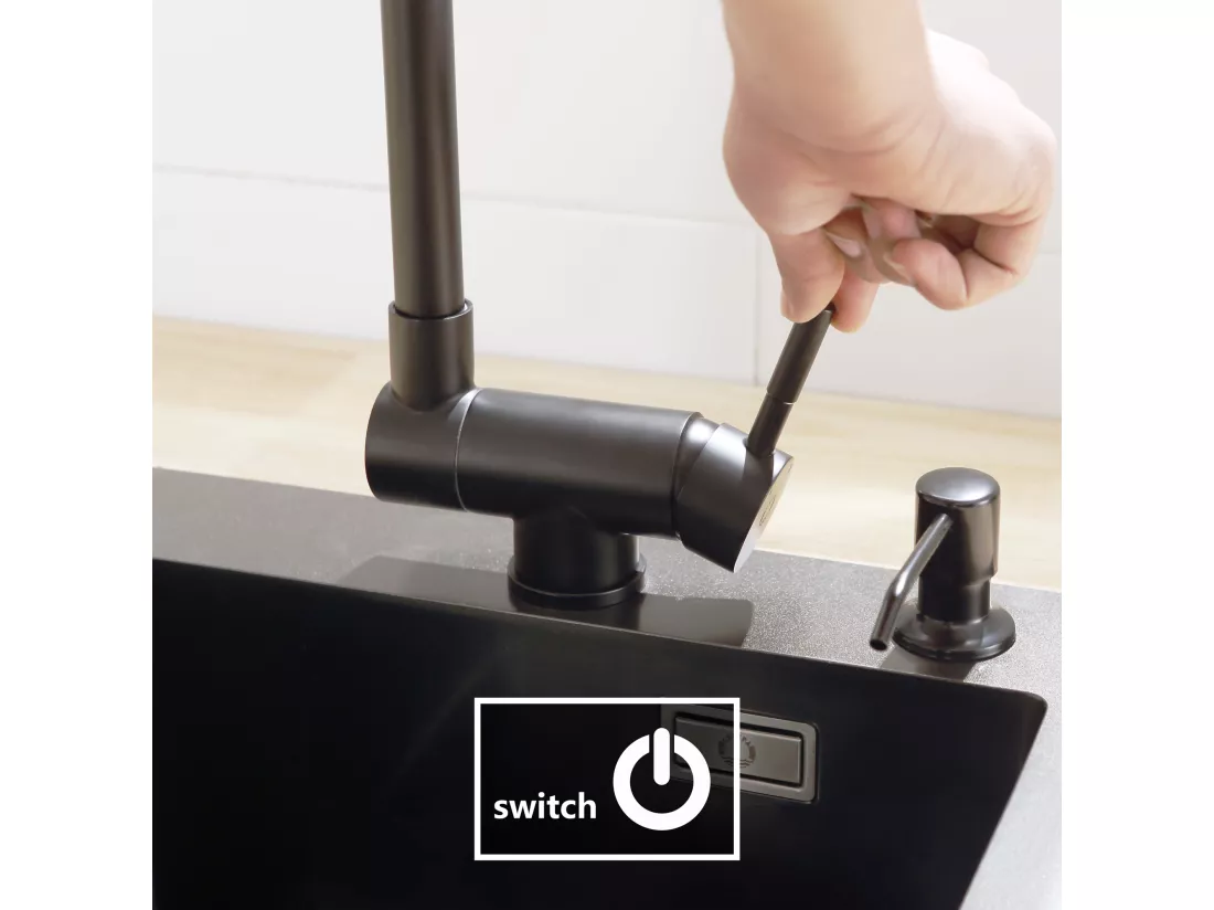 Cecipa max Mitigeur Cuisine Rabattable Noir Robinet de Cuisine Sous Fenêtre + Distributeur de Savon de Cuisine Noir