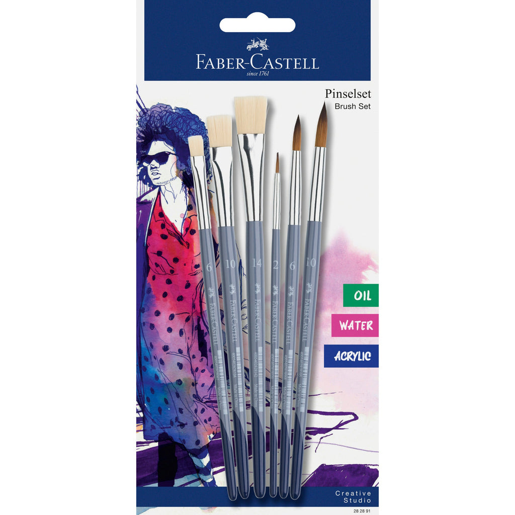 Conjunto Pincéis Redondos/Planos nº 2/6/10 6 unidades Faber Castell