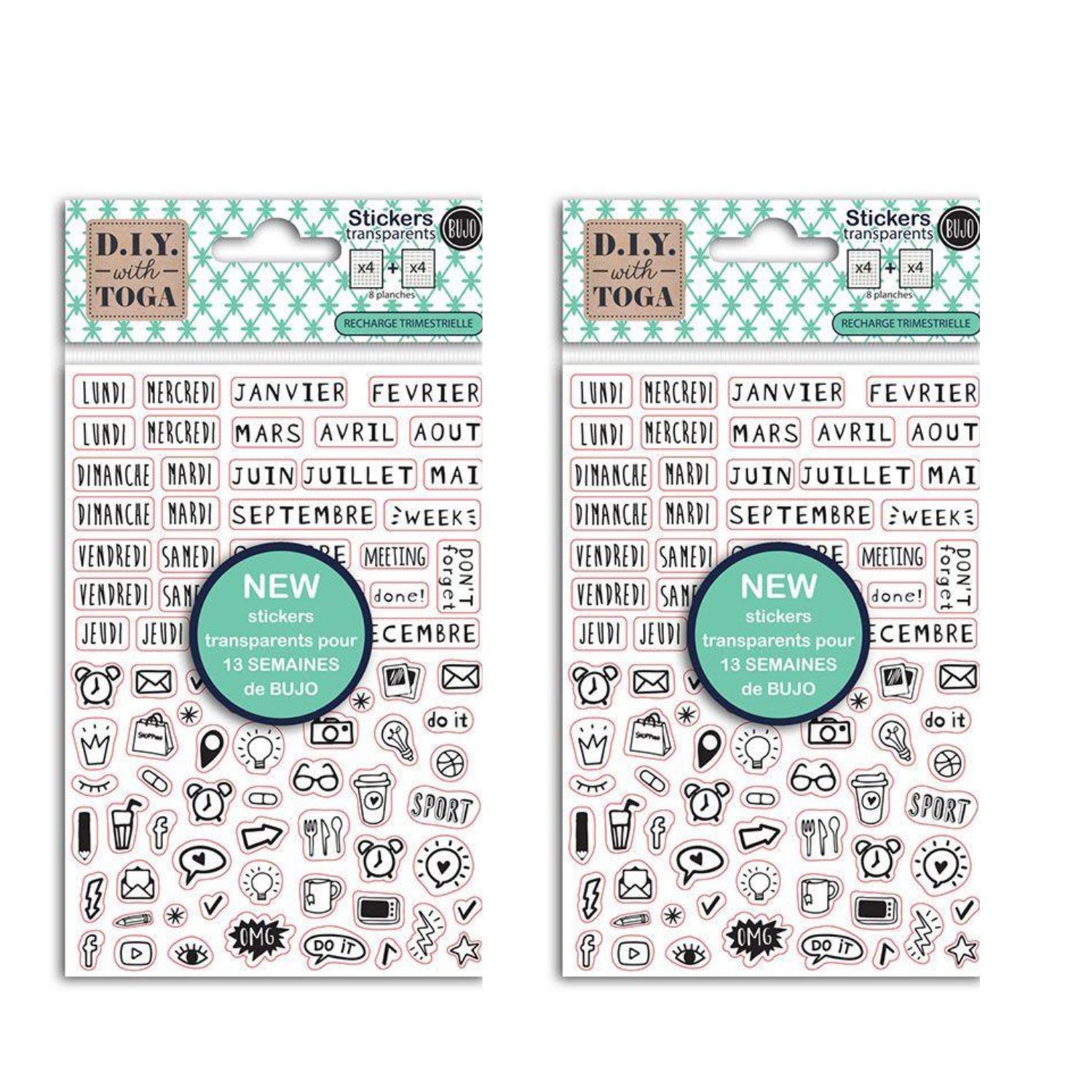 1384 stickers bullet journal noirs transparents