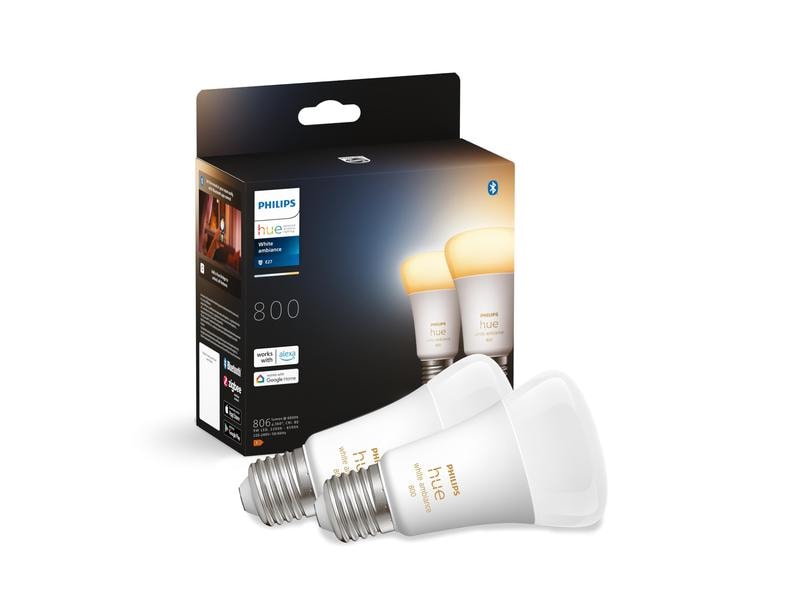 Philips Hue Leuchtmittel White Ambiance E27 Doppelpack 2 x Per Bluetooth steuerbares Hue E27-Leuchtmittel