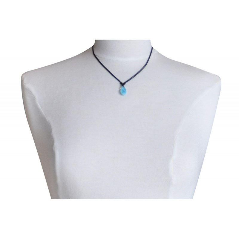 Collier Lien Noir et Goutte de Larimar