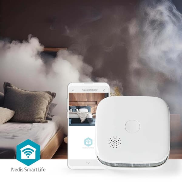 Nedis SmartLife Røykvarsler | Wi-Fi | Batteri drevet | Sensorlivssyklus: 10 år | EN 14604 | Maks. batteri levetid: 24 Måned | 85 dB | Hvit | 1 stk