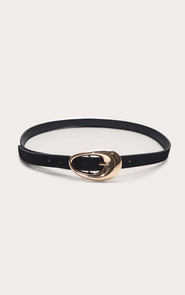 Noir Ceinture Fine À Boucle Ovale Lisse
