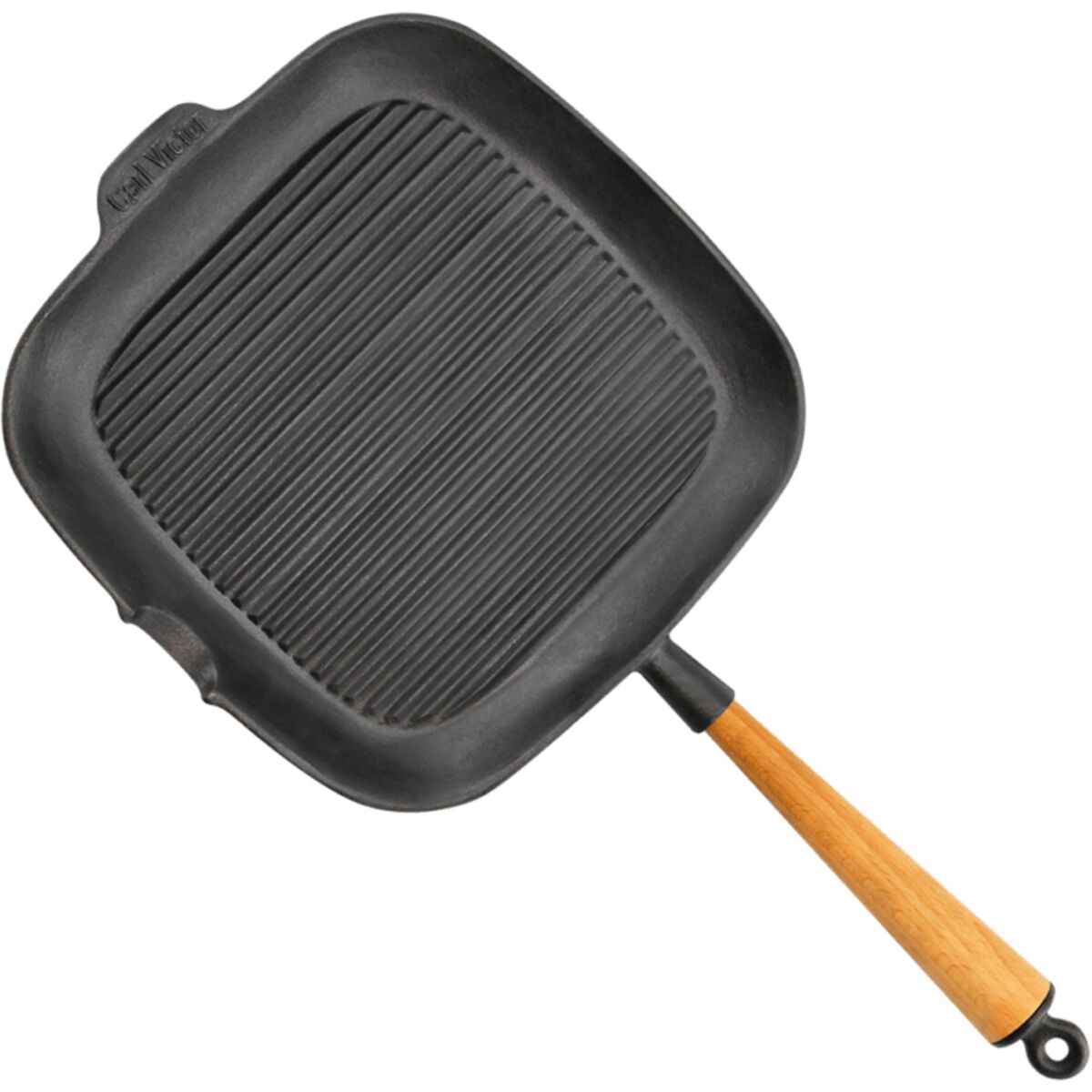 Firkantet grillpanne i støpejern 28 cm med høye kanter, bøketre