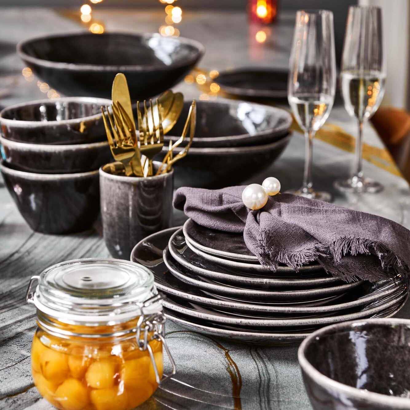 Mica Decorations dinerbord Tabo zwart D 26,5 H 3 cm