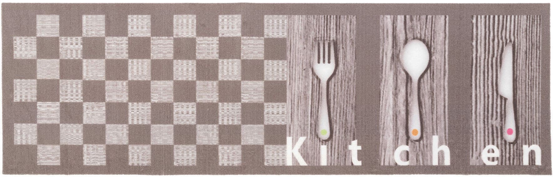 Primaflor-Ideen in Textil Küchenläufer »KITCHEN, Made in Belgium« rechteckig 5 mm Höhe mit Schriftzug & Motiv Besteck, rutschhemmend, waschbar, Küche