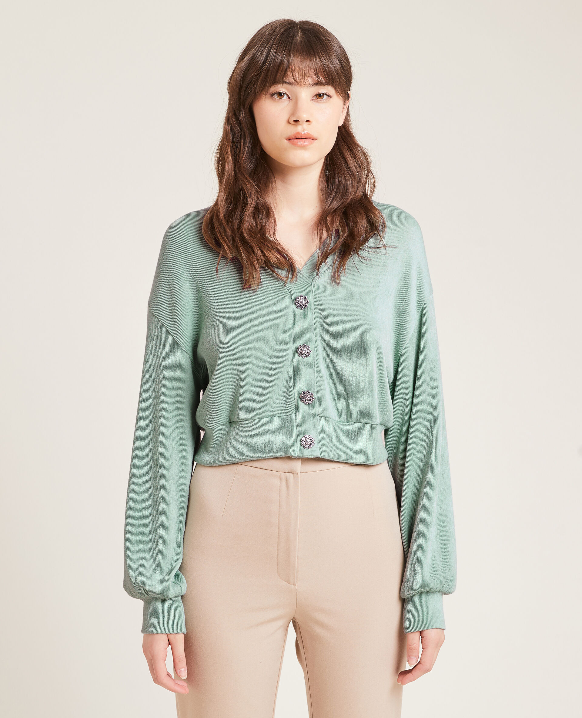 Pull effet gilet en maille côtelée - Vert