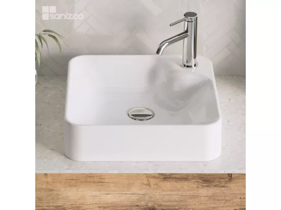 Vasque à poser INGRID - 75% Minéral Blanc Brillant Carré 40*40*H10cm - LAVABERG