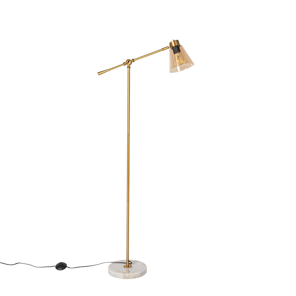 Art Deco vloerlamp brons met marmer en amber glas - Nina