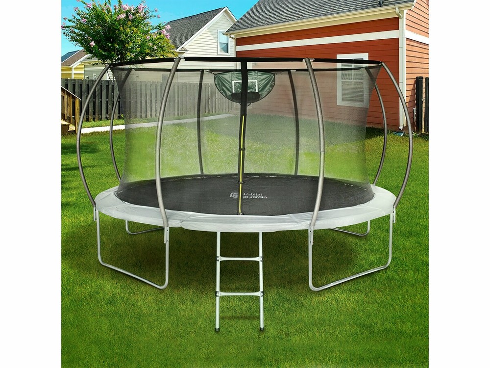 Trampoline avec filet intérieur et panier de basket 