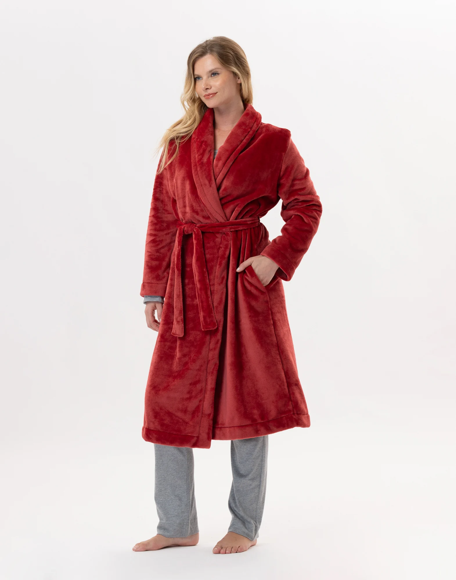 ESSENTIEL H61B - Peignoir en peluche flanelle | Rouge