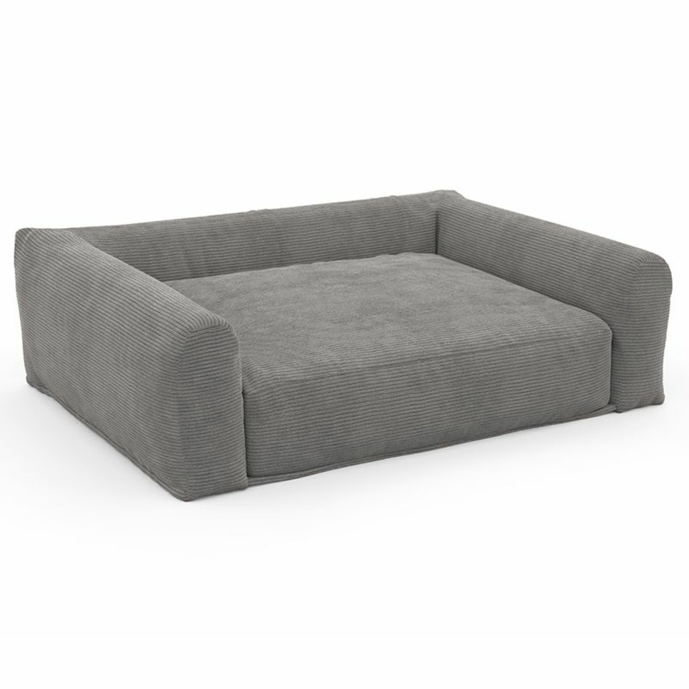 Panier pour chien leonard en tissu velours côtelé gris taille s