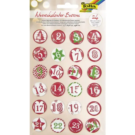 Folia Adventskalender Buttons und Zahlen zum Anstecken an Jutesäckchen 1-24