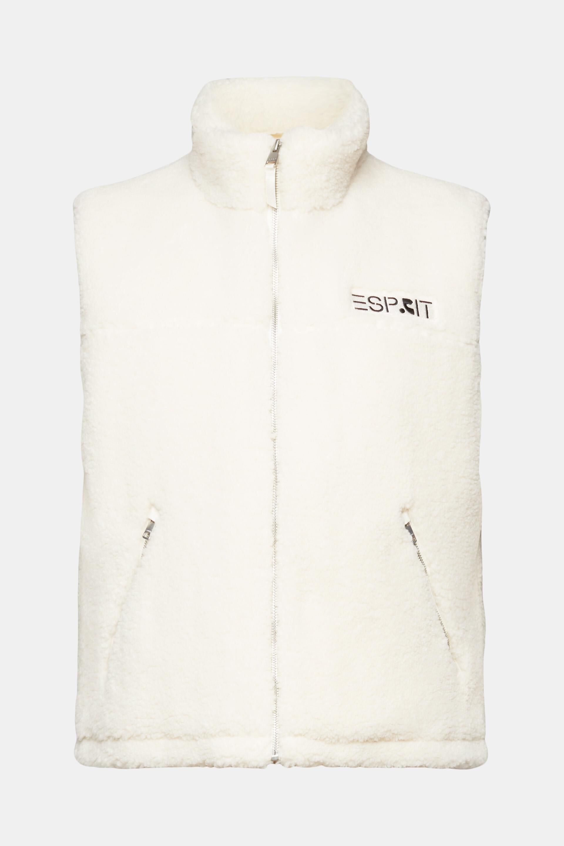 Veste sans manches en borgana d’aspect peluche ornée d’un logo brodé