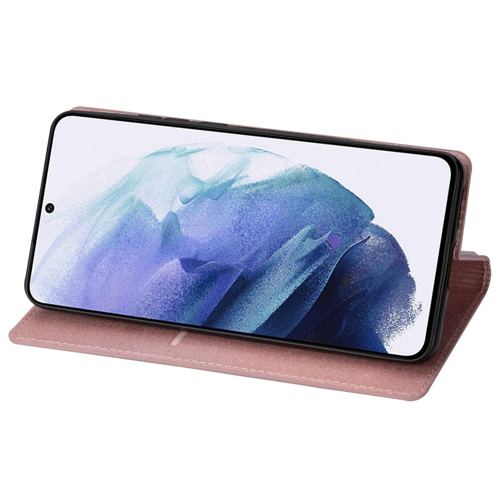 Samsung Galaxy S23 Ultra 5G Flip Wallet Cover Leder Tasche Glitzer Optik - Roségold