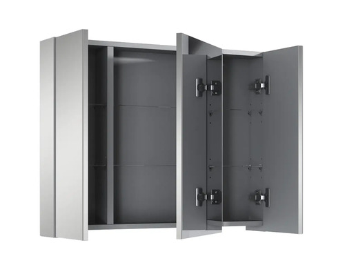 Jungborn spiegelkast 806 x 129 x 618 mm grijs 3-deurs met enkelzijdige spiegeldeuren en zijspiegeling
