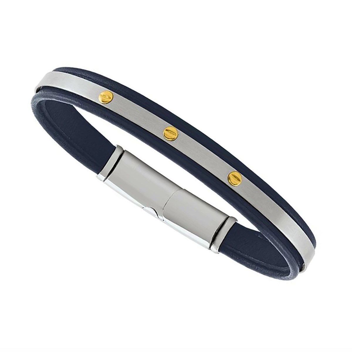 Bracelet Jourdan cuir acier et vis or