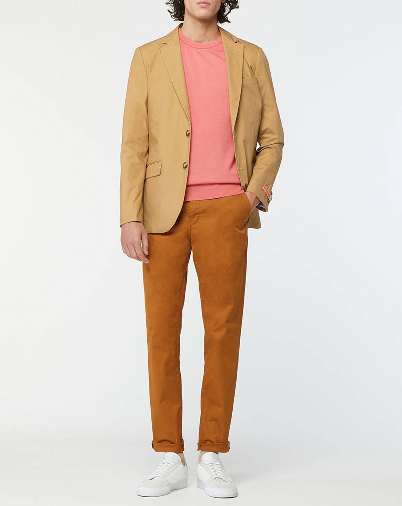 Scotch & Soda Veste Cintrée en Popeline Stretch 2 boutons camel