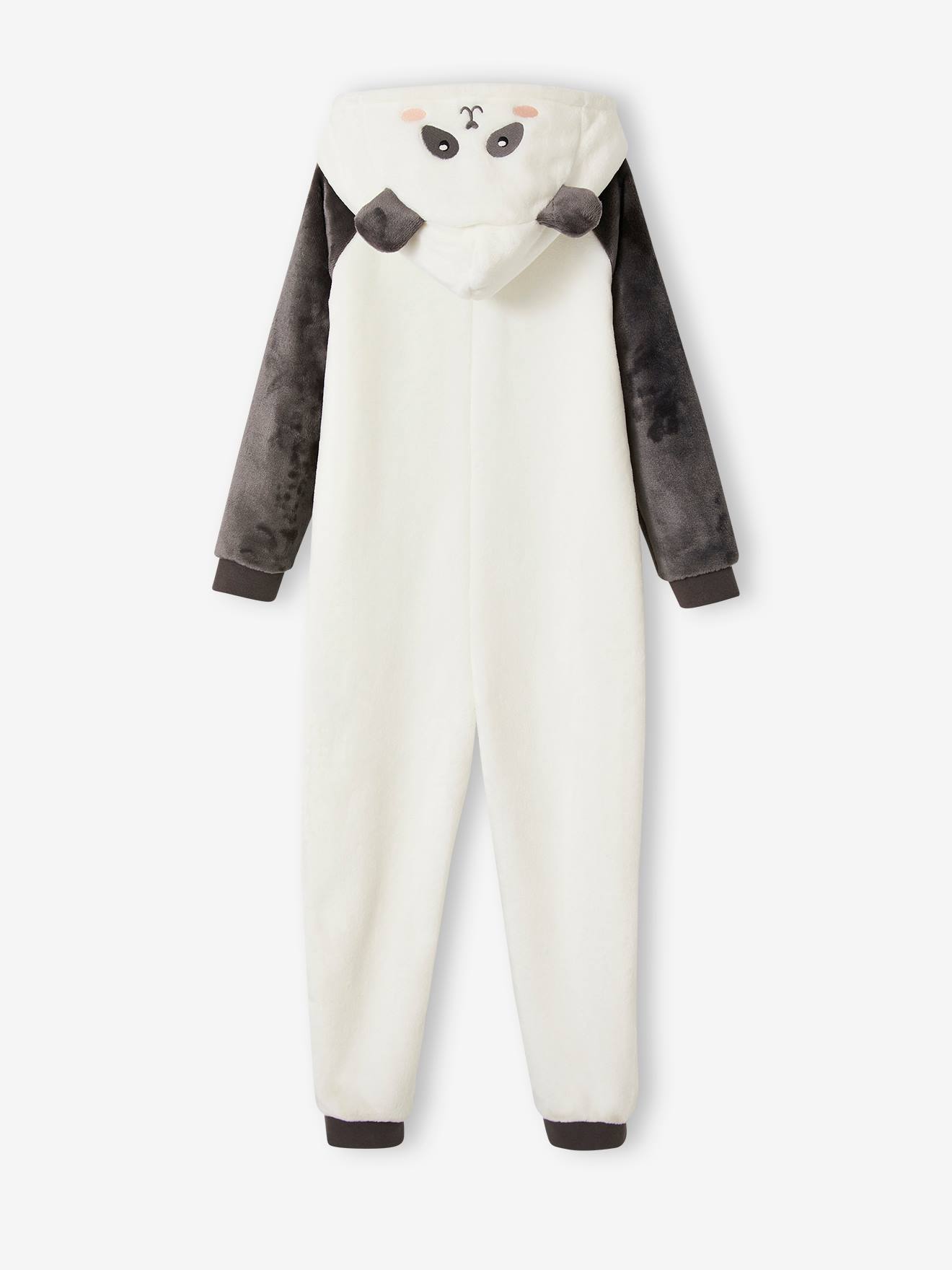 Pijama infantil com estampa de panda cinza.