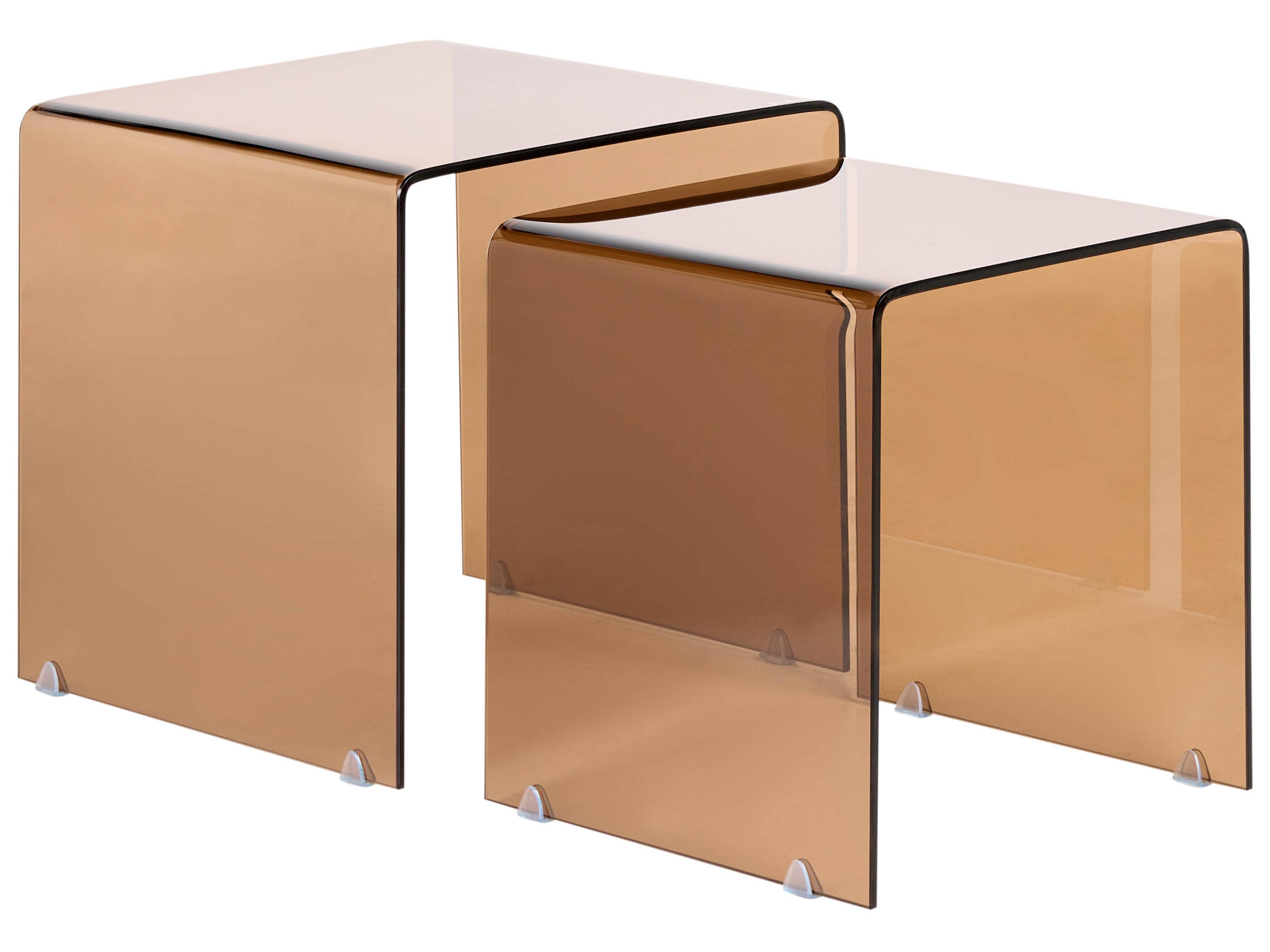Set van 2 bijzettafels KENDALL Veiligheidsglas Bruin