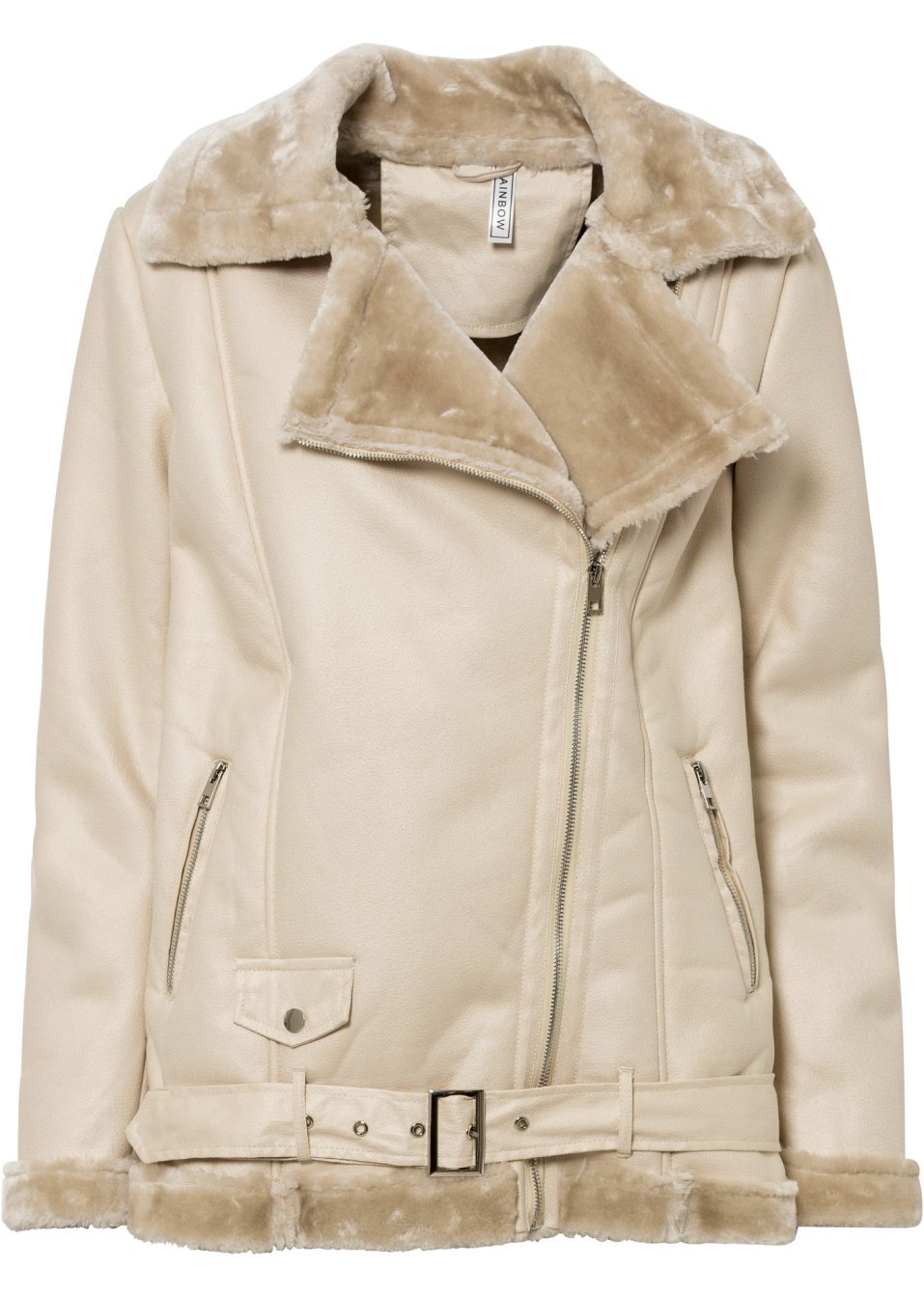 Veste biker longue avec doublure peluche