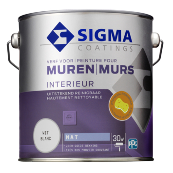 Sigma muurverf reinigbaar mat wit 2,5 liter