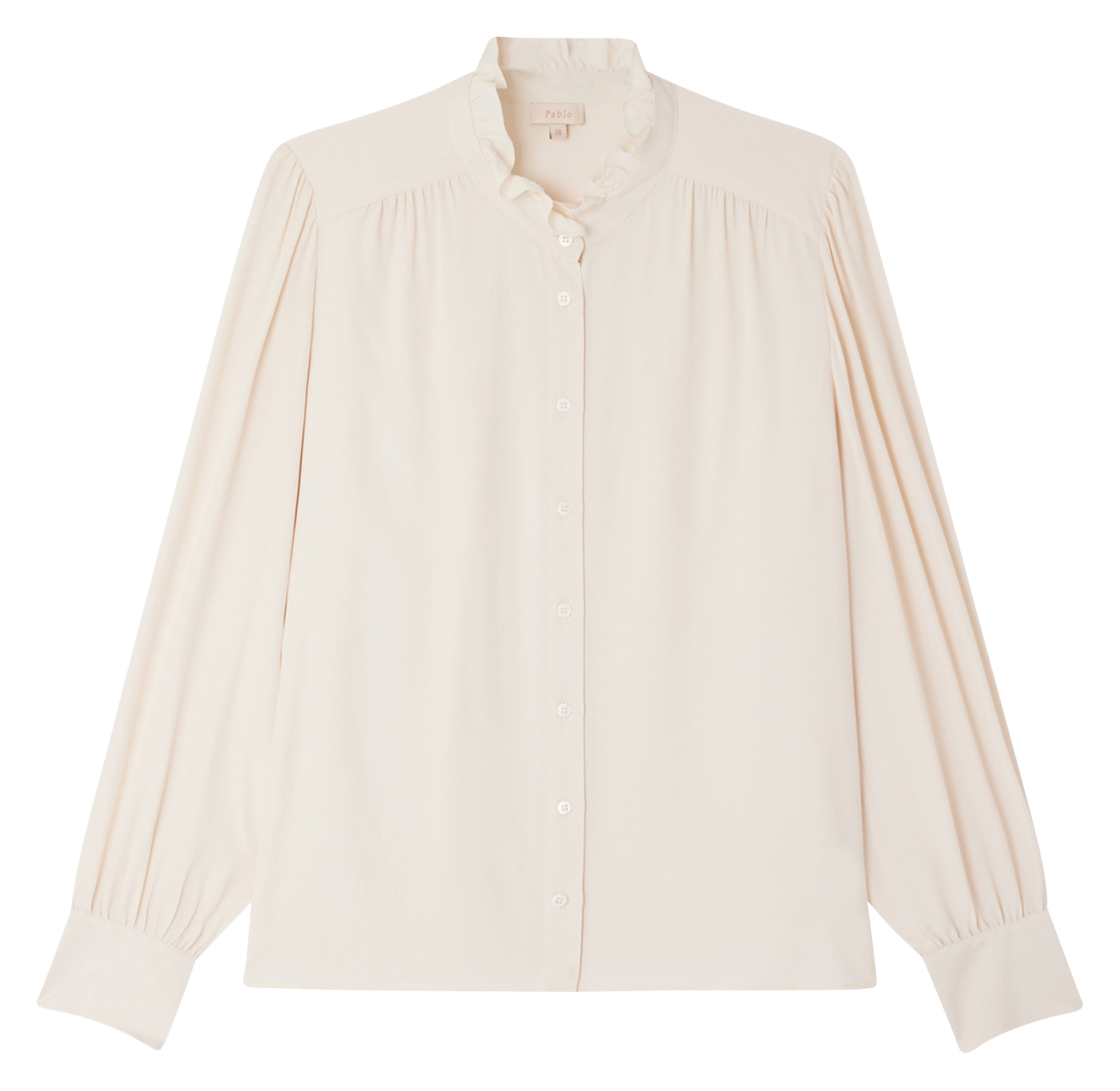 BRUNHILDE - Chemise fluide droite col montant | Beige