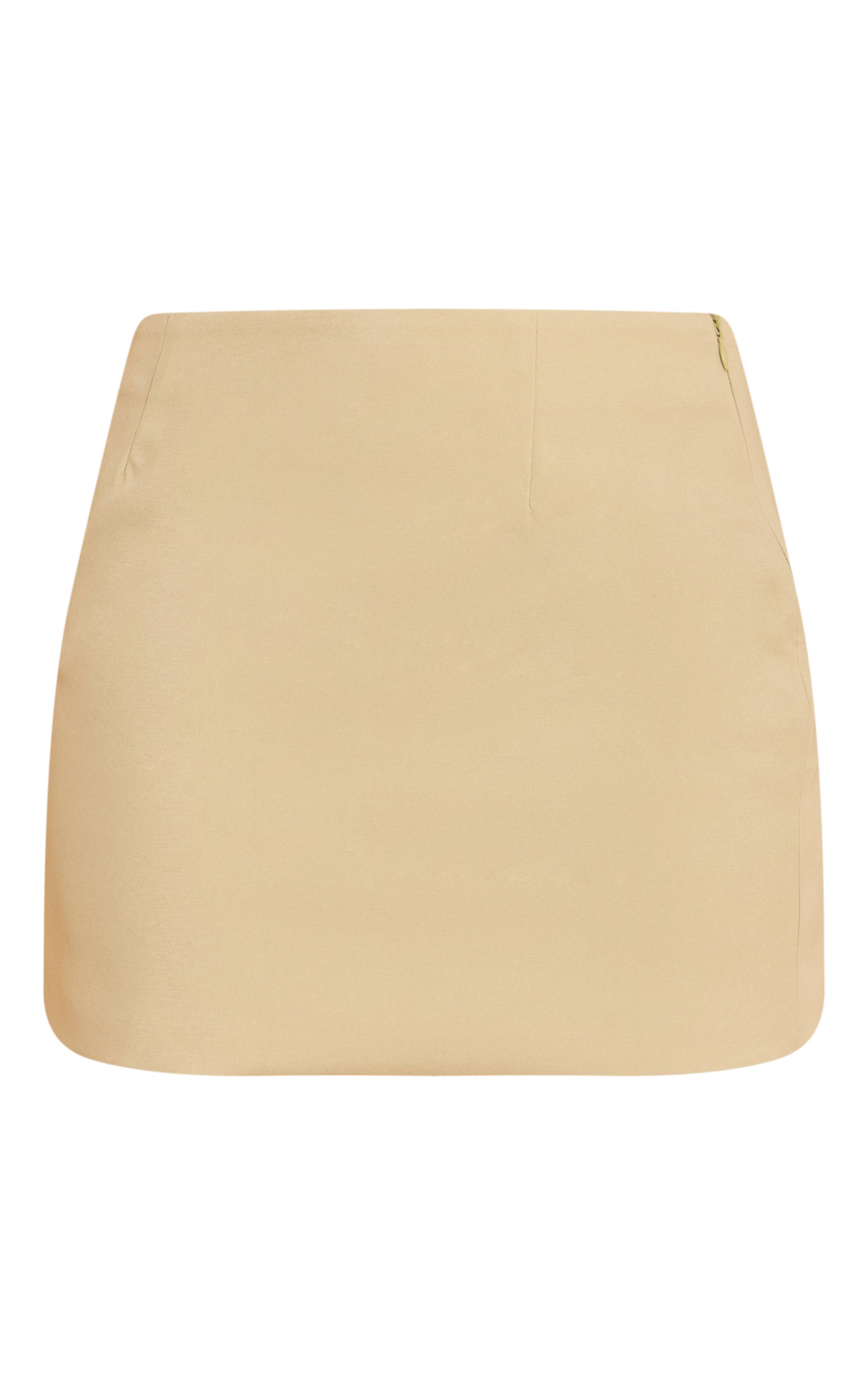 Vert Sauge Mini-jupe Taille Haute Évasée En Tissu Tissé