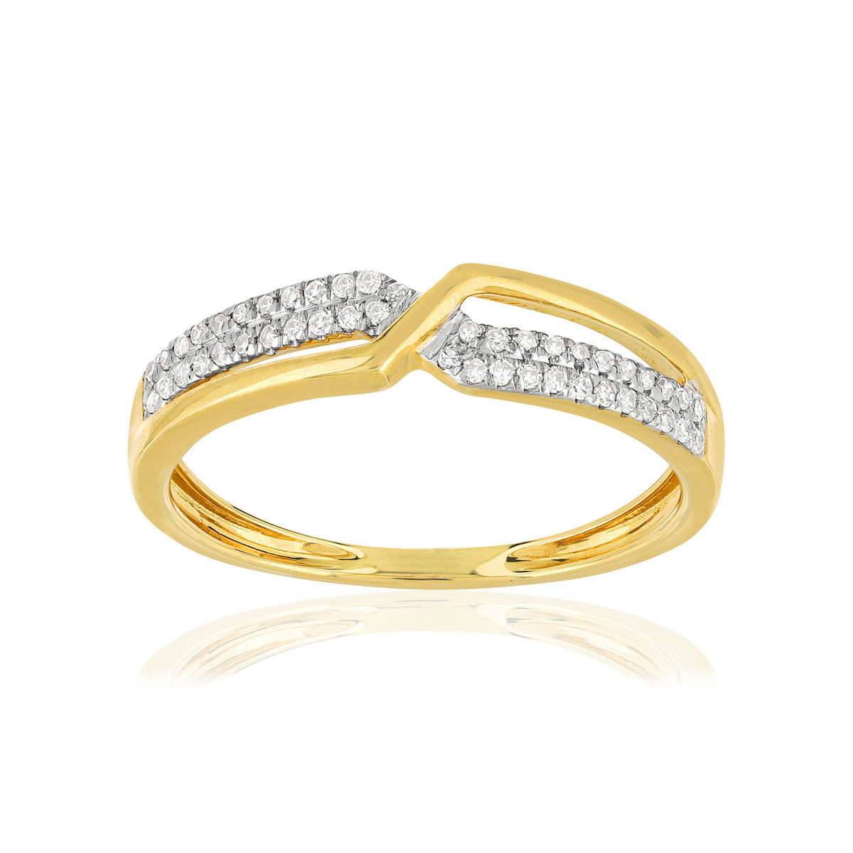 Bague or 375 2 tons croisée diamants