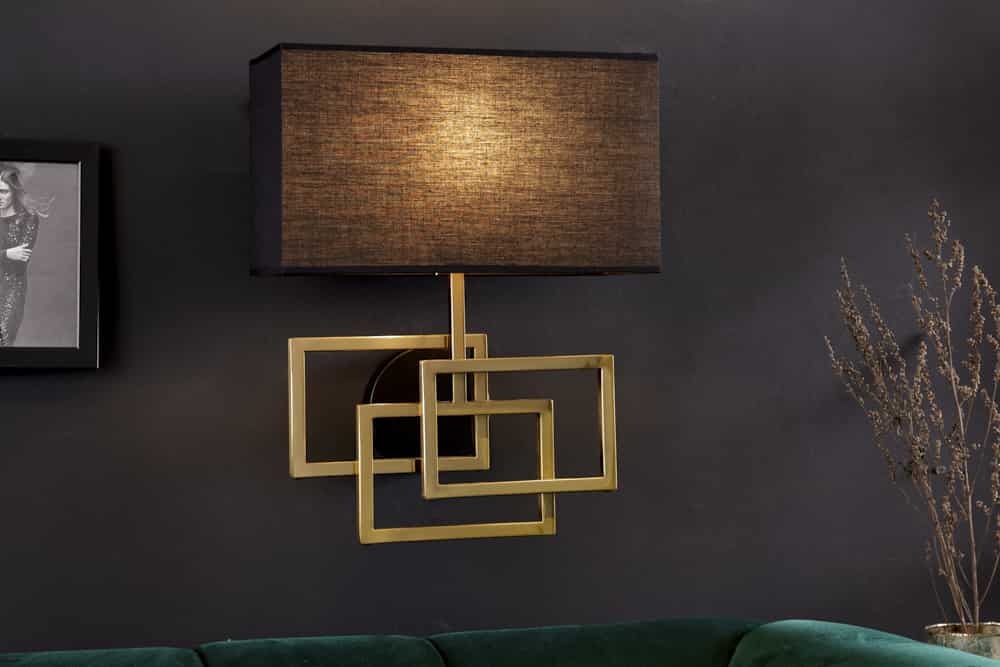 Moderne Wandleuchte ATLANTIS 44cm gold Stoffschirm schwarz Lampe