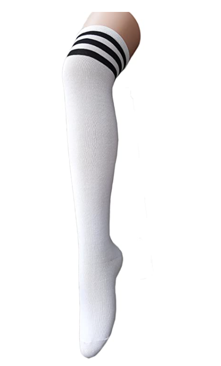 (1 Paar) Knie Socken Damen Over Knee Strümpfe (One Size) - Weiss / Schwarz