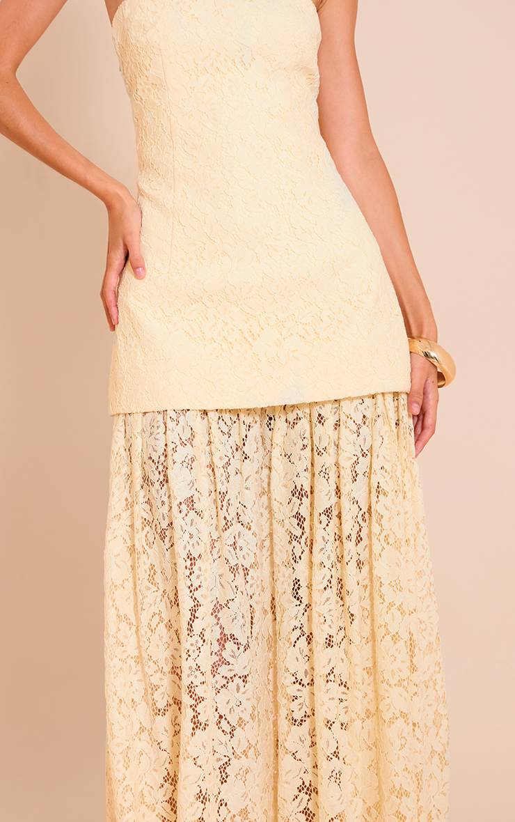 Citron Robe Midaxi Bandeau À Empiècements De Jupe En Dentelle Transparente