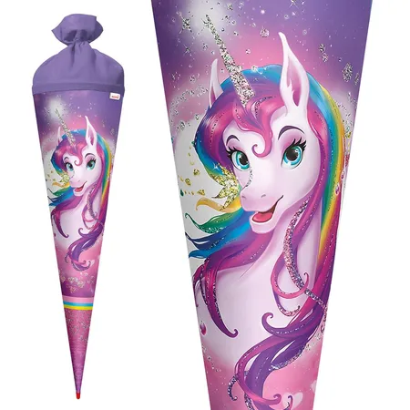 Roth Schultüte Einhornportrait mit Glitzer, 70 cm, rund