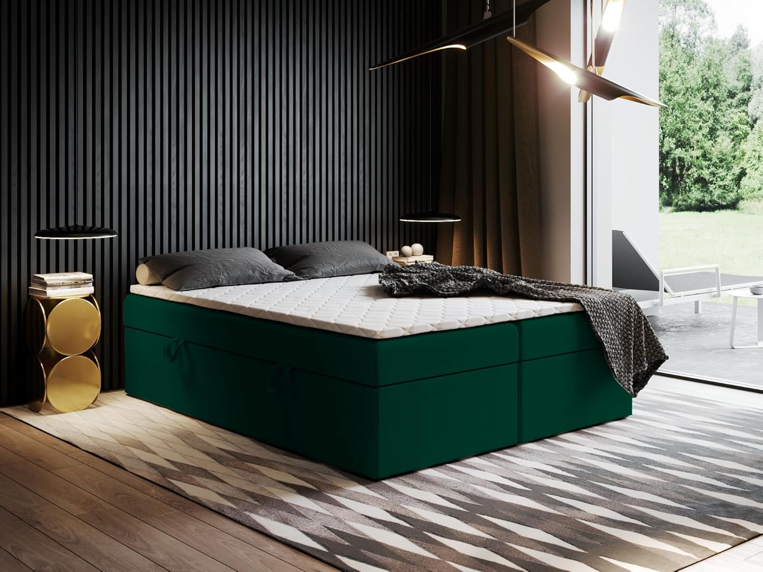 EWORA2 Boxspringbett mit Bettkasten (Stauraum) ohne Kopfteil, Komfortbett mit Bonellfederkern, Verschiedene Größen, Komforthöhe, gepolstertes Bett (190x200)