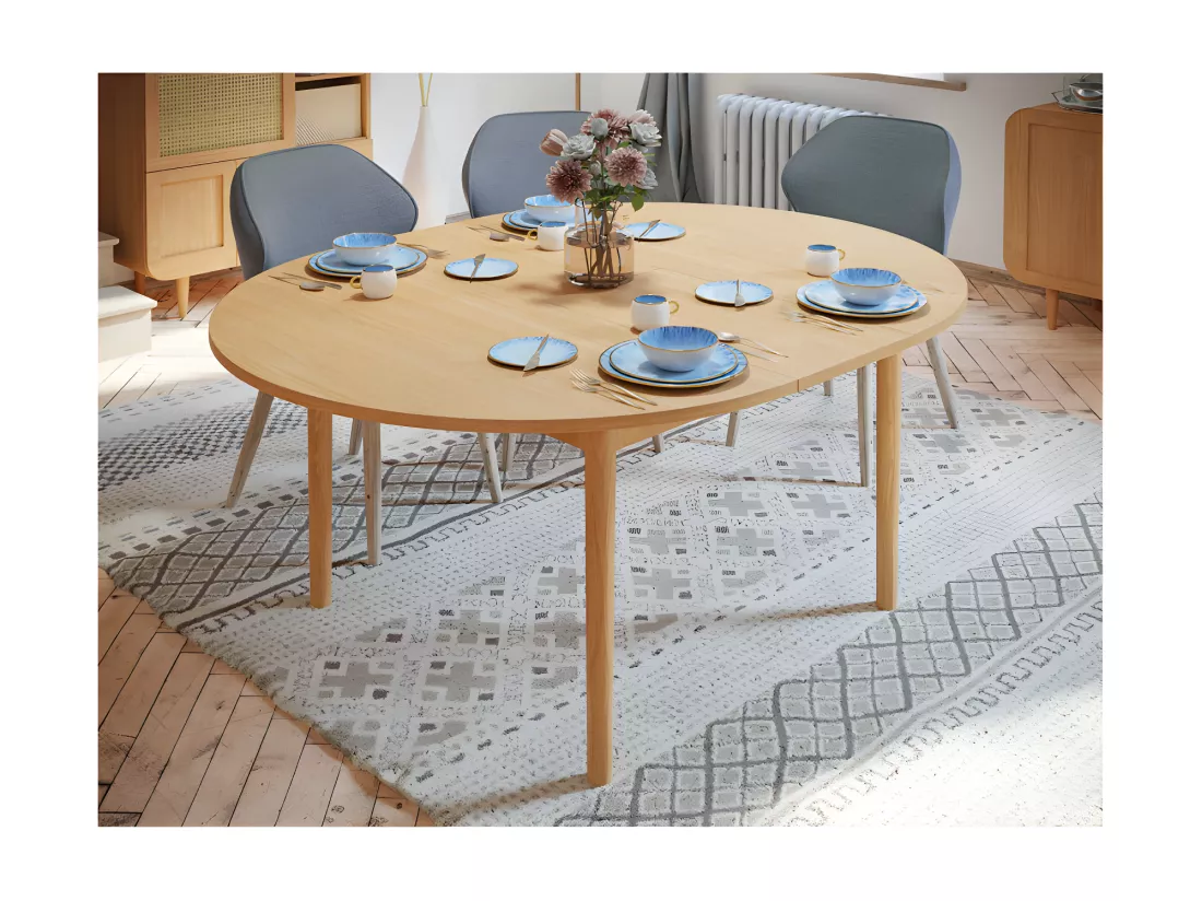 Table extensible L. 130/165 cm décor chêne pieds en bois - VIVIAN