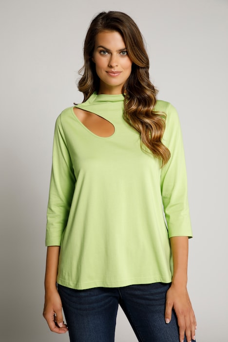 T-Shirt, Schlitze, Stehkragen, Classic, Biobaumwolle