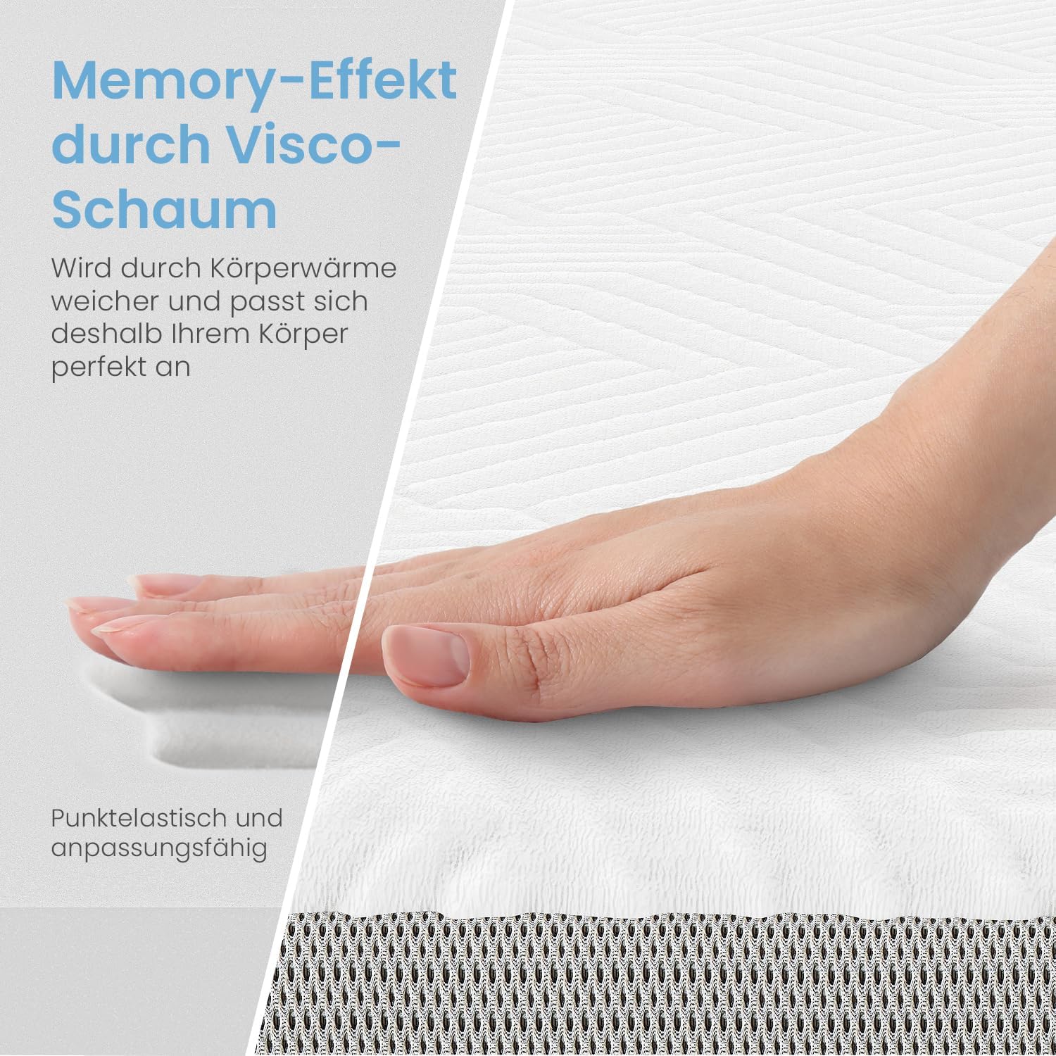 ELONEO Viscoelastischer Matratzen Topper 160x200cm, Matratzentopper mit Memory Foam Effekt, 8 cm Höhe, Matratzenauflage für Bett und Boxspringbett inkl. atmungsaktivem Mesh-Bezug und Eckschlaufen