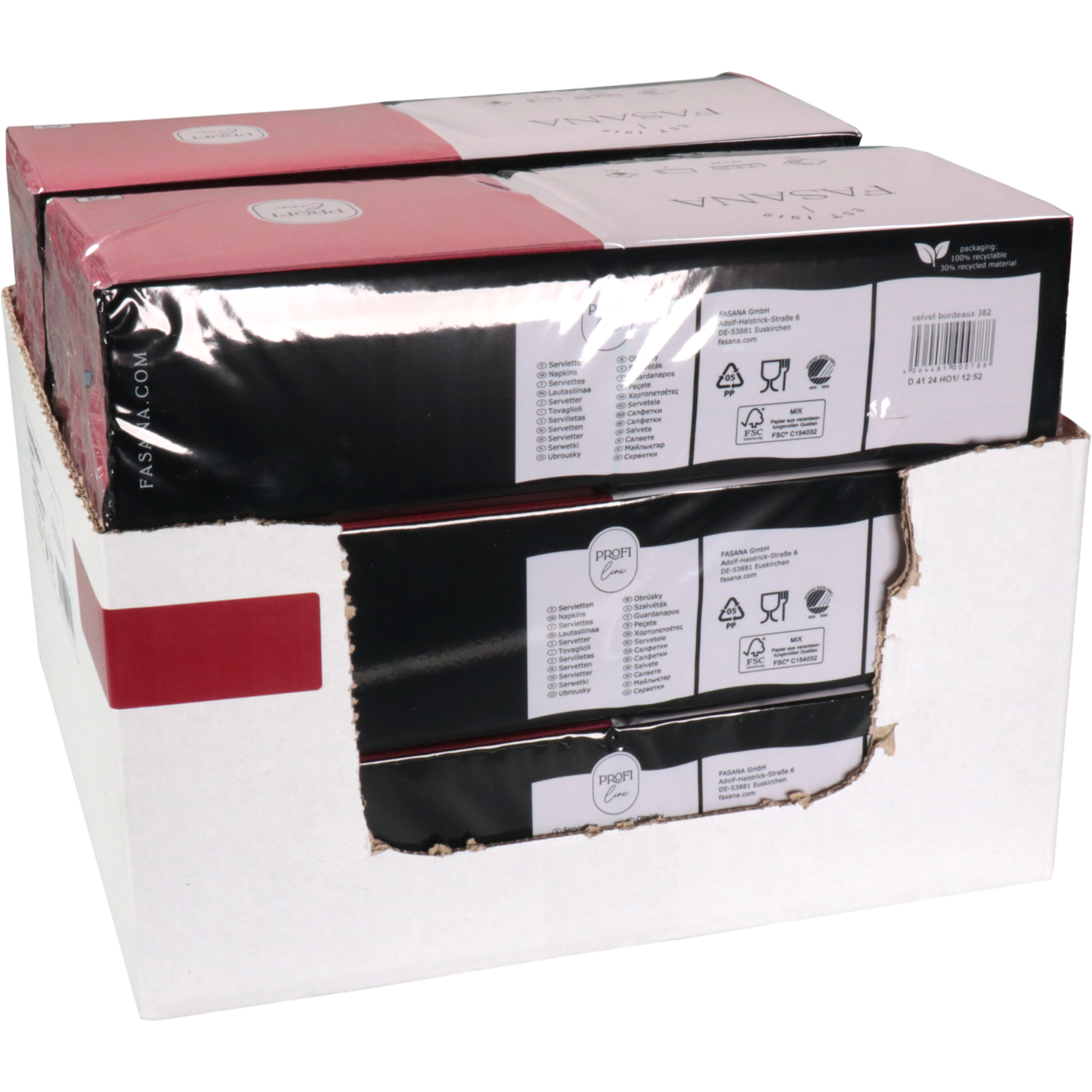 Servet, 1/4 vouw, 2-laags, 33x33cm, cellulose, bordeaux