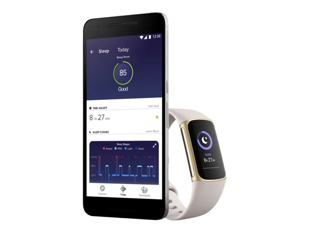 Fitbit Charge 5 - Blødt guld rustfrit stål - aktivitetssporer med uendelighedsbånd - silikone - lunar-hvid - håndledsstørrelse: 130-210 mm - display 1.04