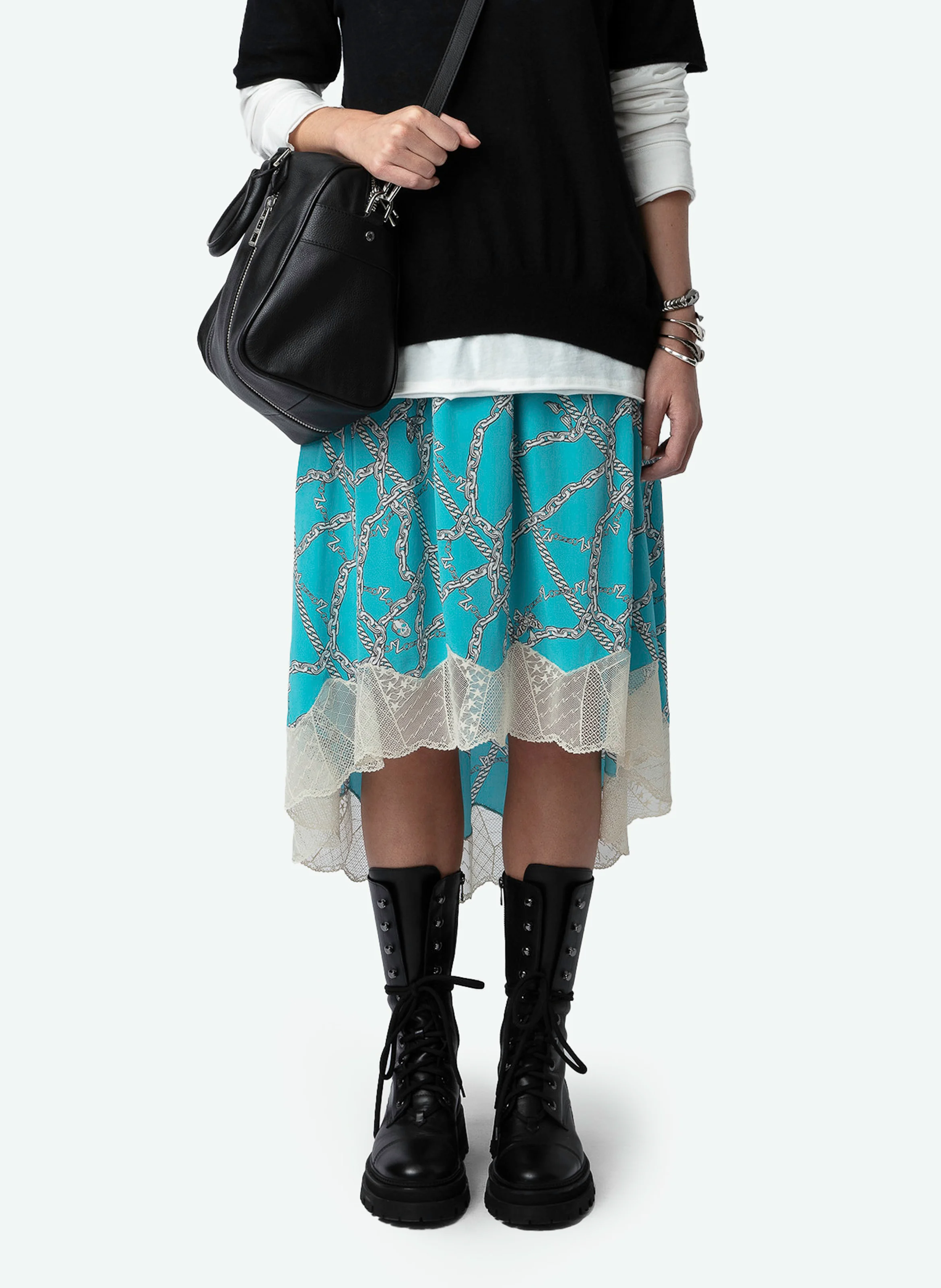 JOSLIN - Jupe midi asymétrique en soie | Bleu