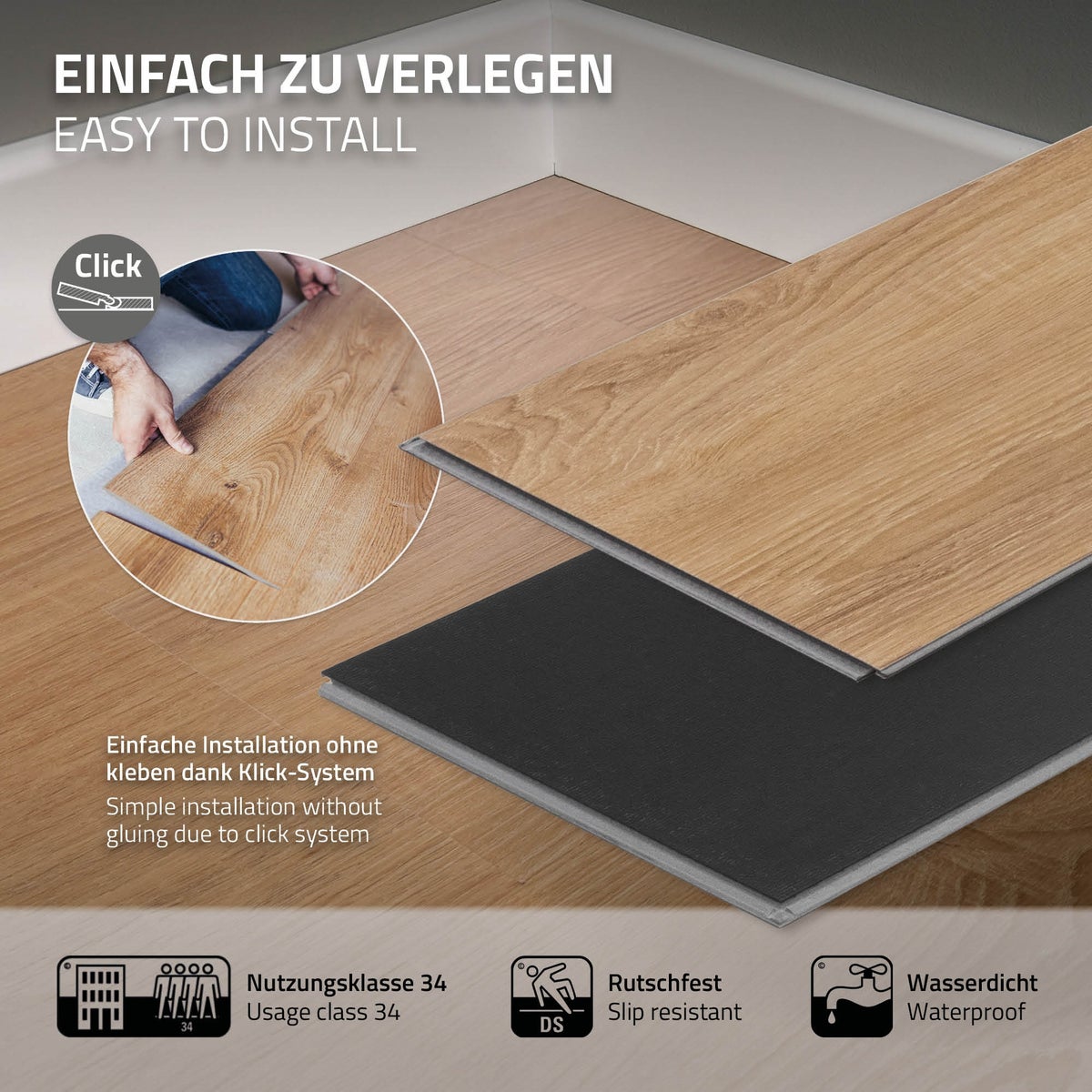 ML-Design Deluxe PVC-vloer, Click Vinyl Planken, Vinylvloer, 122 cm x 18 cm x 4,2 mm, Dikte 4,2 mm, 7,7 m²/35 Planken, Zandbank Eiken, Bruin, Houtlook, Slipvast, Waterdicht, Belastingsklasse 34