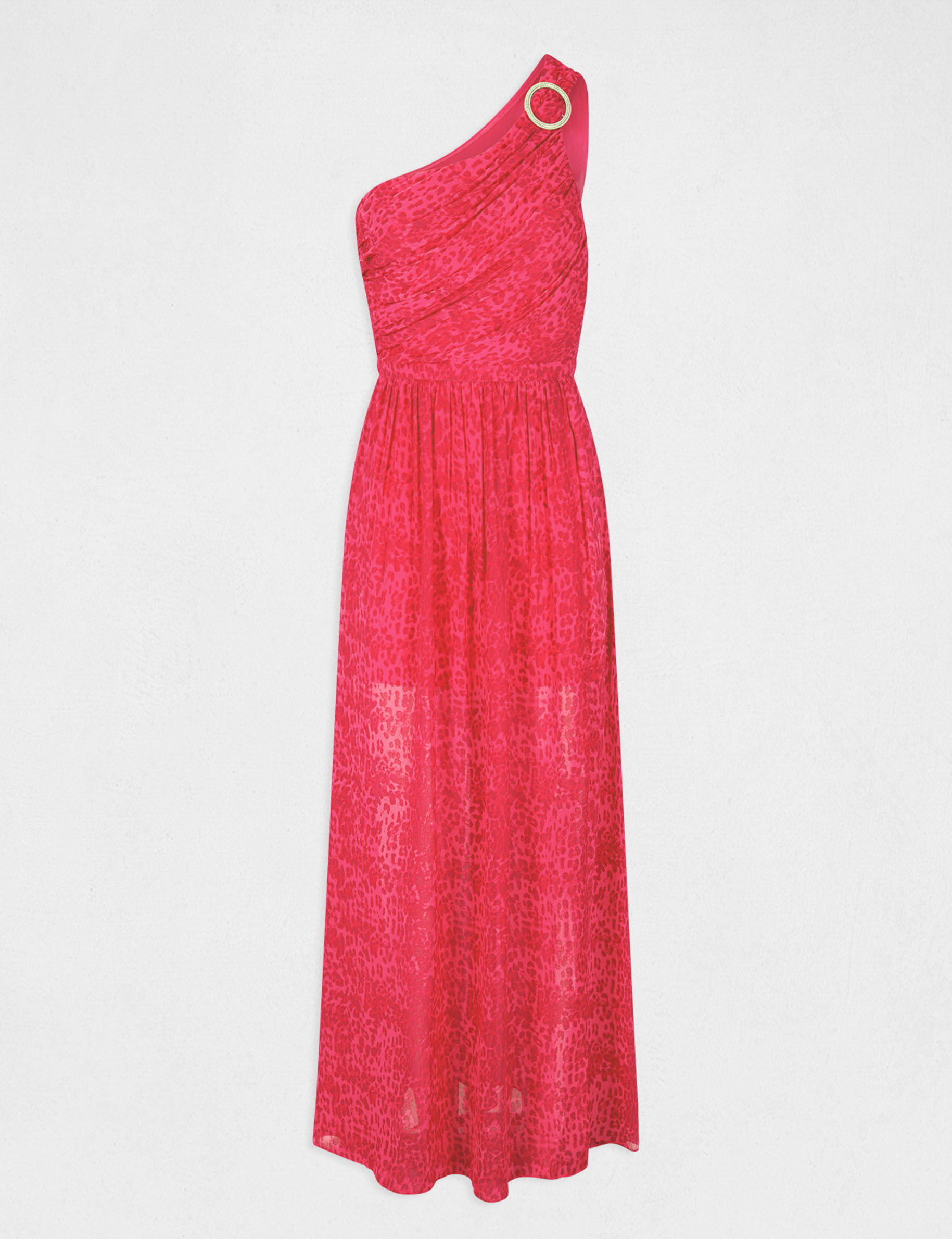 Robe longue évasée imprimé léopard rose femme - rose
